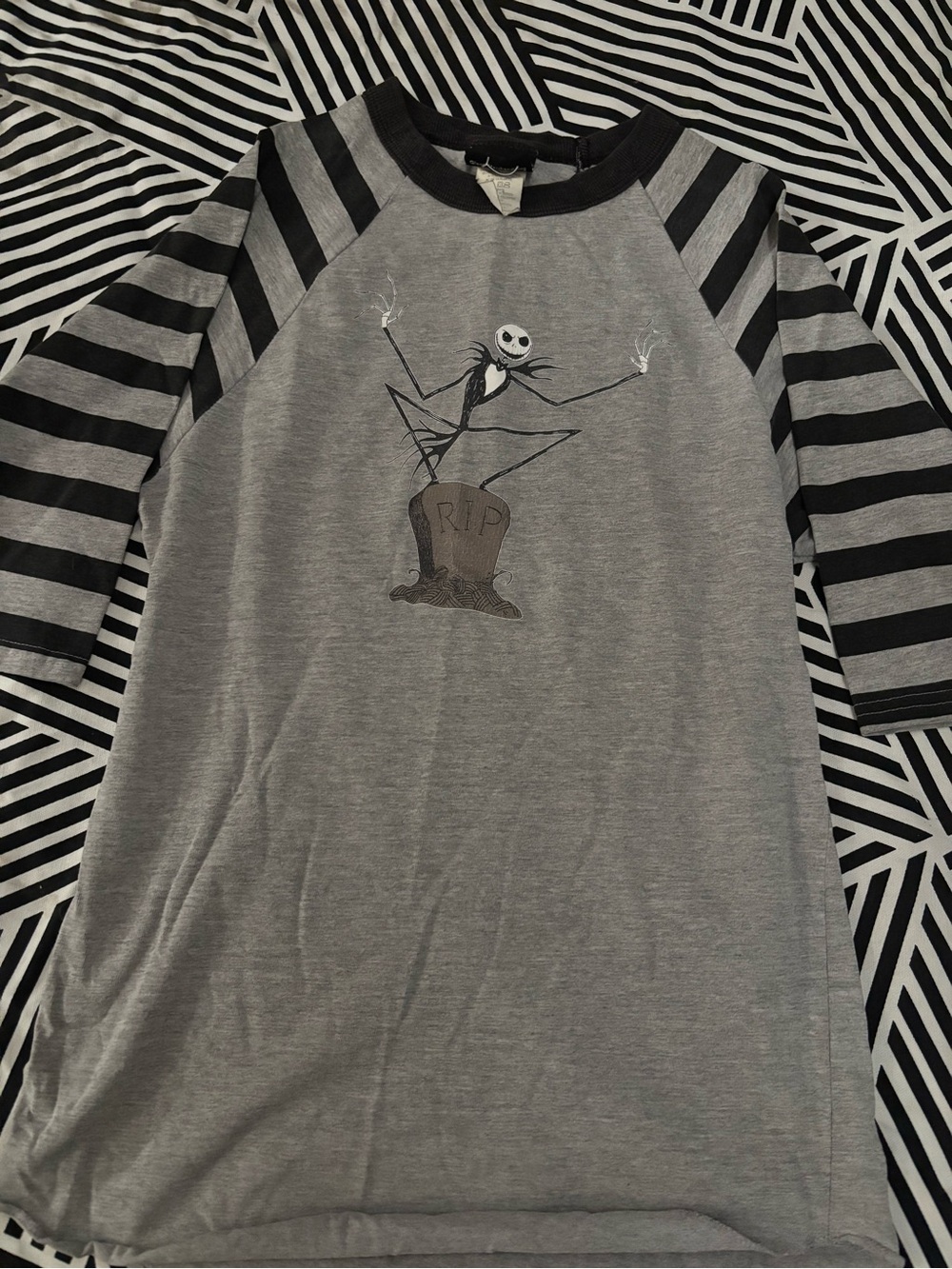 Nightmare Before Christmas Jack Skellington Grey Striped Sleeve Nightshirt